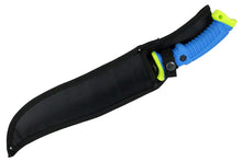 Load image into Gallery viewer, Defender Xtreme Full Tang Hunting Knife with Blue/Neon Green Rubber Handle 9278
