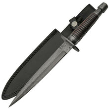 Load image into Gallery viewer, DAMASCUS COMMANDO DAGGER WOOD HANDLE DOUBLE EDGE STEEL BLADES W/ SHEATH DM1262WD
