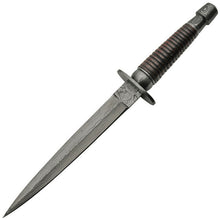 Load image into Gallery viewer, DAMASCUS COMMANDO DAGGER WOOD HANDLE DOUBLE EDGE STEEL BLADES W/ SHEATH DM1262WD