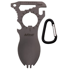 Load image into Gallery viewer, MTECH GRAY STAINLESS STEEL SPORK CAN OPENER MULTI TOOL WITH CARABINER MT958GY