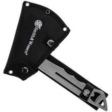 Load image into Gallery viewer, SMITH &amp; WESSON HAWKEYE THROWING AXE SET SATIN STAINLESS STEEL SHEATH SW1117231
