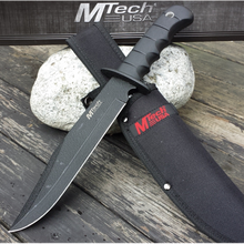 Load image into Gallery viewer, MTech MT096 14&quot; BIG Fixed Black Blade Bowie Knife,Finger Grip Handle &amp; Sheath!
