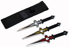 Load image into Gallery viewer, Defender Skull Design Black Throwing Knives With Sheath Set of 3pc 6666
